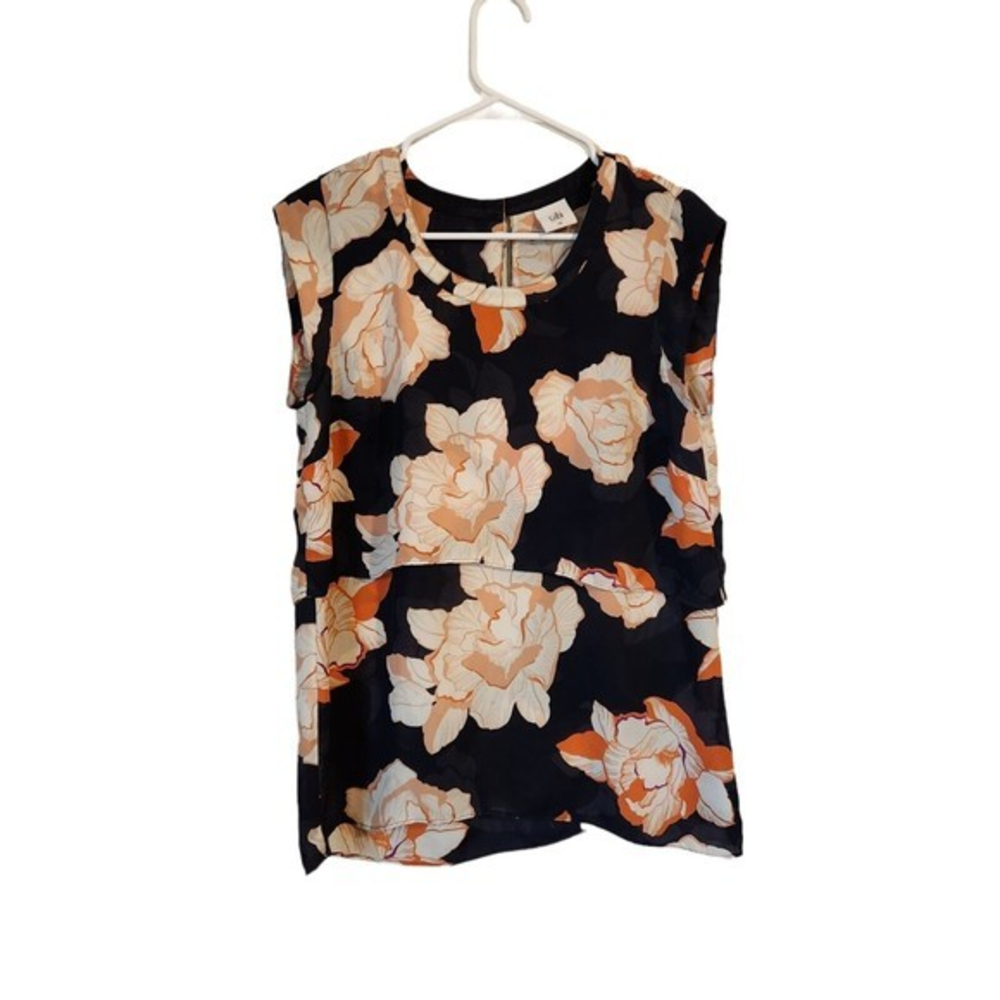 CAbi Blossom Floral Cap Sleeve Tiered Blouse Womens‎ Size Small